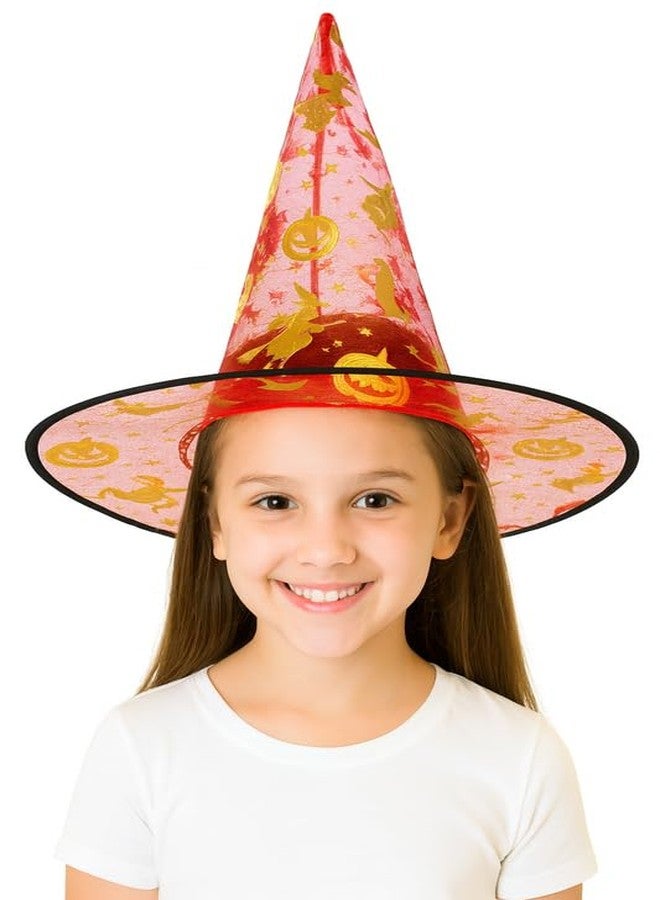 YUPPIN Red Witch Hat with Golden Print - Fancy Halloween Costume Hat for Kids & Adults Party Cosplay - Image 1